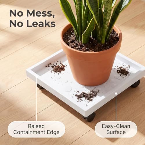 18.1 Inch Square Rolling Plant Caddy Saucer with Wheels, Heavy Duty Wheeled Planter Stand for Potted Plant, Coaster Roller Base Tray with Casters, Flower Pot Dolly Holder for Indoor Outdoor - Image 2
