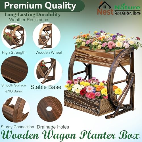 NestNature Wooden Wagon Planter Box|Rustic Planter Use On Indoor&Outdoor - Image 4