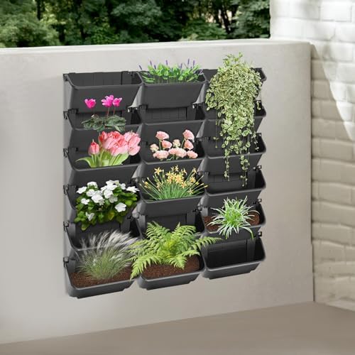 Hanging Planting Grow Bags, 18 Pockets Hanging Vertical Wall Planter, Vertical Greening Flower Container, Outdoor Indoor Grow Flower Pot Bags for Deck, Porch, Garden, Railing, Fence (Black) - Image 3