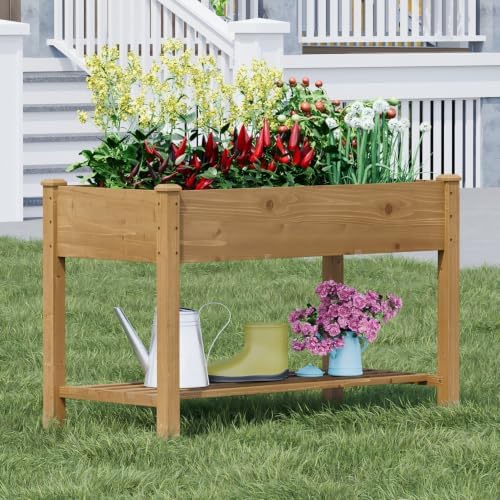 48x24x30.7in Wood Raised Garden Bed with Legs Elevated Planter Box Gardening Outdoor Planter Box Patio Kit Planting Bed for Vegetables Flowers Herbs Outdoor for Patio Balcony Backyard (Brown, Medium) by Dawnyard