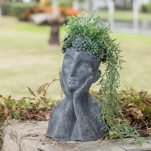 Newman House Studio Face Cactus Succulents Planter Pot - Indoor Outdoor Planter with Drainage Hole Garden Statues Cute Plants Pot Flower Pot Farmhouse Decor 11 * 8.5 * 16.5 inch - Image 5
