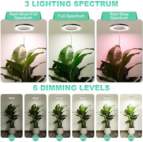 LORDEM 10.2" Full Spectrum Plant Light, 160 LEDs Large Grow Light for Indoor Tall Plants, Growing Lamp with 4/8/12H Auto Timer, 6 Dimmable Levels, 3 Spectrum Modes, 65" Height Adjustable, Pack of 2 - Image 3