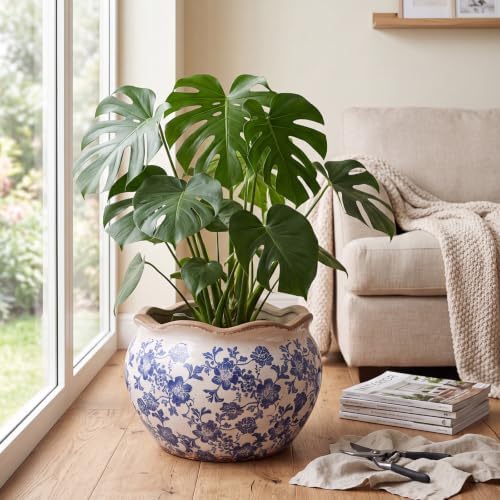 Geetery Ceramic Planter Pot Large 11 Inch Round Plant Pot with Drainage Hole Crackle Glaze Vintage Farmhouse Planter Flower Vase for Indoor Outdoor Home Kitchen Garden Decor (Chinoiserie, Blue, Large) - Image 4