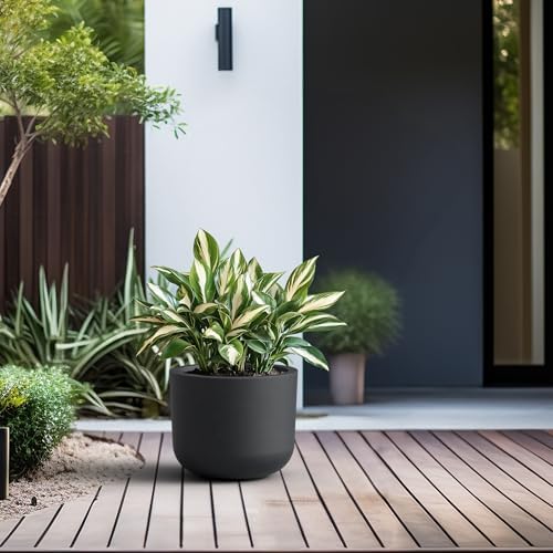 Kante Small Round Capsule Black Concrete Planter 9" Dia, Outdoor - Image 4