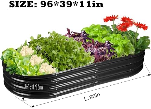 Rakukiri Raised Garden Bed GRS Certified Galvanized Planter Box Outdoor, 8ft Oval Rot-Resistant Metal Garden Bed Planter, Recycled Material Planter for Vegetables Flowers Herbs (Black) - Image 3
