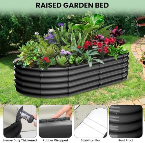 GarveeLife 2 Pcs 4.5x2x1 ft Oval Raised Garden Bed, Galvanized Raised Beds,Open-Ended Base Metal Raised Planter Beds,Garden Bed Outdoor,Planter Raised Boxes for Vegetables, Flowers,Tool-Free Asse,Gray - Image 2