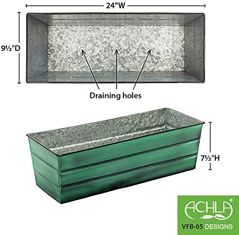 Achla Designs Galvanized Window Flower Box Planter-Green-Medium (24" L x 9.5" W x 7.5" H) - Image 2