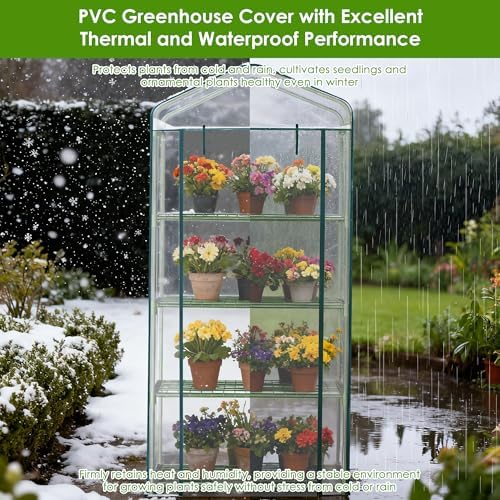 4 Tier Mini Greenhouse, 27 x 19 x 62 Inch Portable Green House with PVC Cover and Steel Frame for Indoor Outdoor Plants, Seedlings, Herbs, Vegetables - Image 5