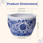 Domensi 12'' Blue and White Fishbowl Planter Chinoiserie Planter, Lotus - Image 2
