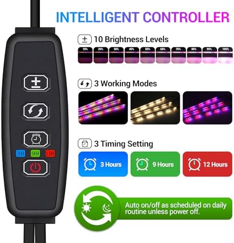 LED Grow Lights Strips for Indoor Plants, 3 Working Modes & 10 Dimmable Levels Plant Lights with Auto Cycle Timer 3/9/12Hrs, 36W Full Spectrum DIY Growing Lamps for Seedings Hydroponics, 6 Strips - Image 2
