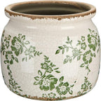 5.9'' Vintage Ceramic Planter, Ice Crack Glaze Green Ditsy Floral by Unknown