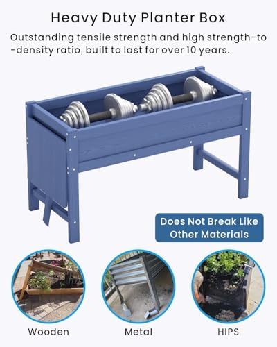 HDPE Raised Garden Bed with Legs, 49x21x27in All-Weather Heavy Duty Planter Box, Outdoor Elevated Garden Bed for Seeds, Herb, Flower, Vegetable (Navy Blue) - Image 5