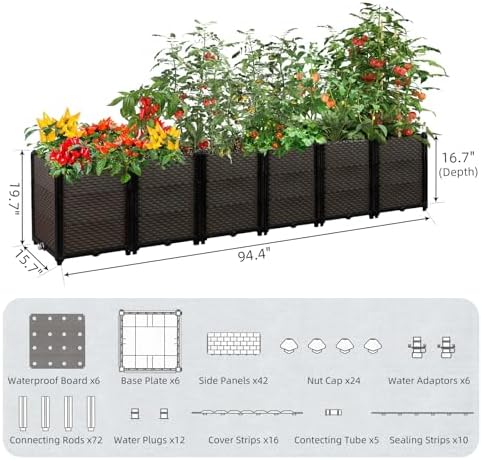 Large Raised Planter Box Outdoor Self Watering 94.4"x15.7"x19.7", Deep Raised Garden Bed - Elevated Garden Box with Drainage Plug, Rectangular Garden Planter Perfect for Patio Balcony Deck - Image 5