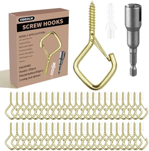 60 Pcs Ceiling Hooks for Hanging Plants, Screw in Hooks Gold by Unknown