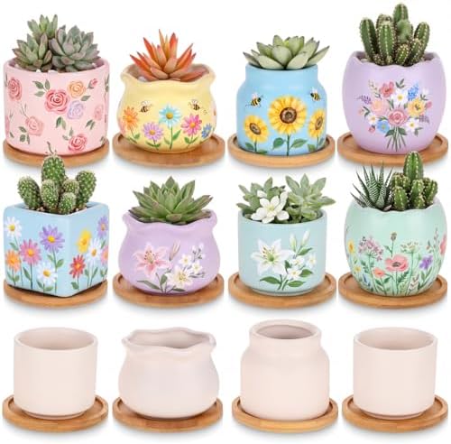 Maxdot 12 Sets 3 Inch DIY Ceramic Succulent Planters Pots to Paint Unpainted Ceramic Paintable Flowerpots Paint Your Own Flower Pot Pottery Painting Craft Kit for Gardening Draw Gifts by Maxdot