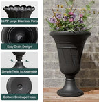 Tall Plastic Urn Planters and Pedestal - 24" Outdoor Planter Black - Image 4