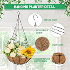 hehimhis 4 Pack 14 Inch Hanging Planters for Outdoor Plants,Black Metal Hanging Baskets Hanging Pots for Porch, Fence Flower Baskets with Coco Liners - Image 6