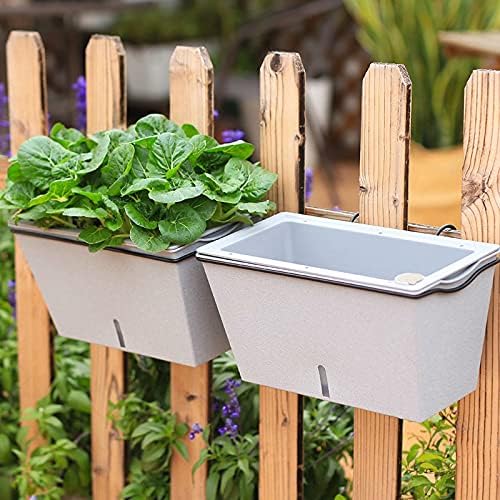 12 Inch Rectangular Self Watering Planter Indoor,Windowsill Herb Box, Outdoor Flower Pot Succulent with Iron Hanging Shelf for Railing Balcony Tabletop, 12 x 6.2+Hanging - Image 5