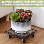 2 Packs 12" Square Metal Plant Caddy with Wheels Large Heavy-Duty Cast Iron Planter Dolly Pot Mover, Indoor Outdoor Vintage Rolling Plant Stands with Casters Wheeled Plant Roller Base, Rustproof Bronze - Image 2