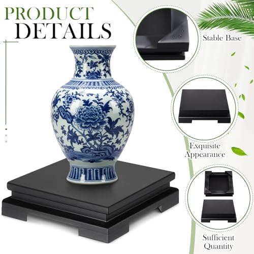 Chunful 2 Pcs 6.7 x 6.7 x 2'' Wooden Display Pedestal Stand, Black - Image 3