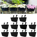 LaLaGreen Outdoor Plants Rail Planter (11.2 Inch, 10 Pack) Black Metal Iron Hanging Flower Pots Deck Railings Fence Buckets Modern Boho Style Wall Mount Window Box Plant Holder Hooks Porch Home Decor by L%C3%A1L%C3%A1Green