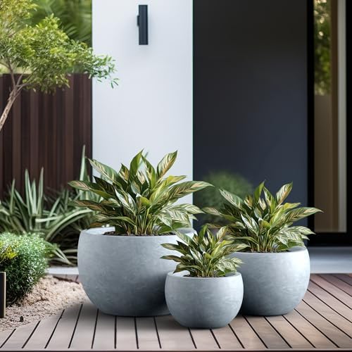 Kante 3-Pack 20" 15.7" 11.8" W Round Blue Gray Concrete Planters - Image 6