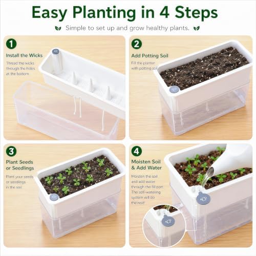 FAMZ Self Watering Pots for Indoor Plants, 3 Pack 17-Inch Long Rectangular Planter Boxes with Clear Reservoir for Herbs, Vegetables, Flowers and Succulents, White - Image 4