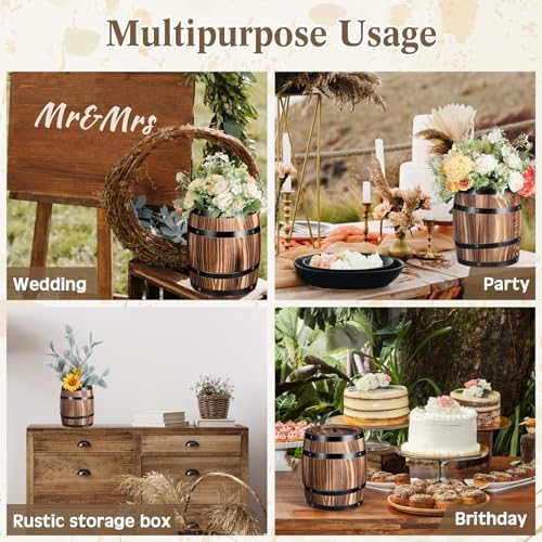 GlikCeil 6 Pcs Wood Wine Barrel Vase Flower Vase Container, 8 x 6.5 Inch - Image 7
