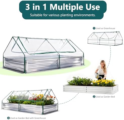 NEWBULIG Galvanized Raised Garden Bed with Cover, 8x4x1ft, Clear - Image 2