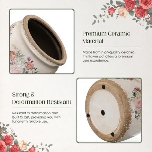 2 Pcs Vintage Planter Ceramic Plants Pot with Drainage Ice Crack Scroll Flower Vase Pot for Indoor Outdoor Plants Home Kitchen Decor Gifts(Country Rose,7.7" & 5.9") - Image 3