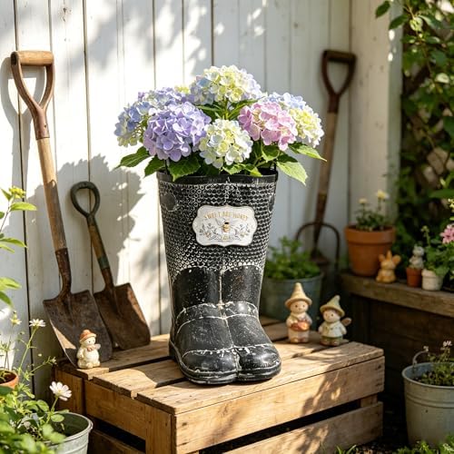 Vintage Metal Boot Planters Rustic Farmhouse Flower Pots Outdoor Decorative Boot Plants Buckets for Wedding, Garden, Home, Patio Decor (Black#2) - Image 5