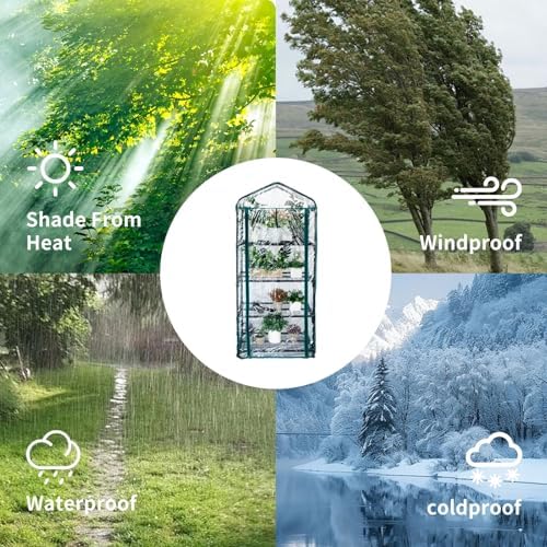 4 Tier mini Indoor Greenhouse Upgraded with Shelf Clips,27"x19"x62" Greenhouse for Indoors&greenhouses for Outdoors with PVC Cover and Roll-Up Zipper Door - Image 4