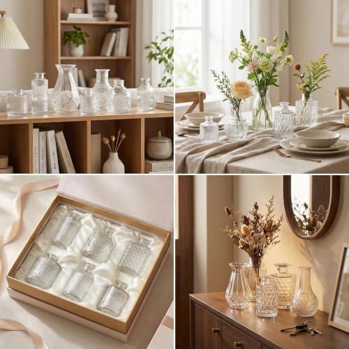 32 PCS Assorted Vintage Bud Vases, Colorful Glass Small Vases Bulk, for Centerpieces, Wedding Table Decor, Home Decorations & Gifts (Clear Series) - Image 6