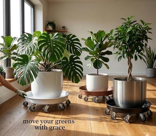 Rolling Planter Caddy(470lbs Capacity), Heavy Duty Metal Plant Stand with Brake Wheels Plant Dolly Mover Plant Pot Tray Saucer for Indoor Outdoor 18inches Copper - Image 5