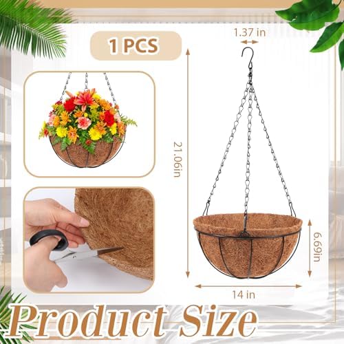 Dandat 1 Pack Metal Hanging Planter Basket, Coconut Coir Liner, 14 Inch - Image 2