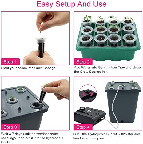 4 Hydroponic Buckets Kit for Plants, Hydroponics Growing System for Herbs/Tomato/Vegetables, DWC System with Air Pump & Germination Tray (Complete Indoor Hydroponic Gardening Supplies) - Image 5