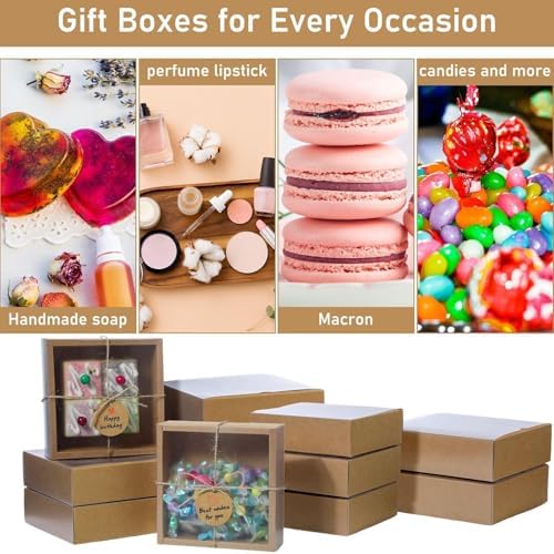 Roowest 50 Sets Gift Boxes Kraft with Tags, 6.5 x 6.5 x 2 Inch, Kraft Color - Image 3