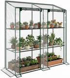 Outsunny Lean-to Greenhouse with 3 Tier Shelves 56.3" x 18.1" x 59.4" Clear by Outsunny