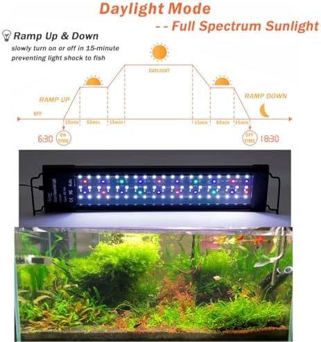 hygger Auto On Off LED Small Aquarium Light 12-17 Inches Dimmable 7 Colors Full Spectrum Fish Tank Light Fixture for Freshwater Planted Tank Build in Timer Daylight Moonlight & DIY Mode - Image 4