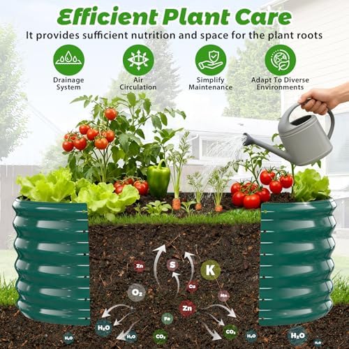 17" Tall Oval-Shaped / Elliptic Metal Raised Garden Bed Outdoor Dark Green - Image 2