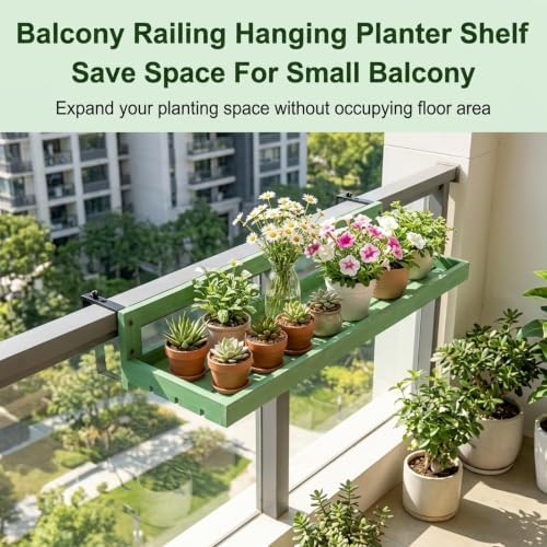 Wood Balcony Railing Table,Hanging Planter Shelf,Easy to Disassemble - Image 4