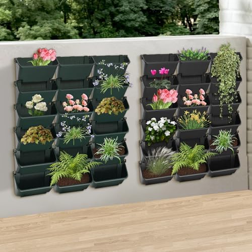 Hanging Vertical Wall Planter, 18 Pack Vertical Garden Planter, for Patio Outdoor Decor, Home Black Plastic Balcony Pot - Image 6