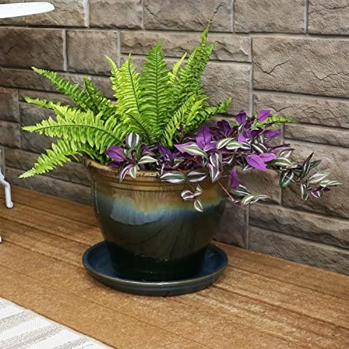 Sunnydaze 12" Ceramic Plant Saucers for Planters, 2pk, Forest Lake Green - Image 6