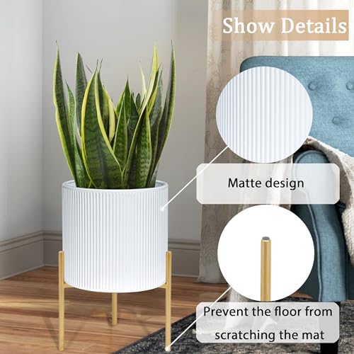 ARNIS Modern Plant Pots, Set of 2 Round Large Planters with Stand, Large Size Metal Pots with Drainage Holes for Living Room, Office, Garden or Balcony, 10.5 &12.25 Inch, White & Gold - Image 5