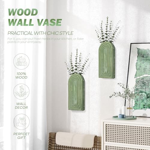 EOSAHR Wall Vase for Flower: Wall Planter Holder for Boho Wall Decor, Green - Image 4