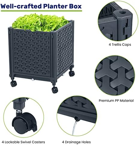 LINEX Raised Garden Bed Planter Box with Trellis, 56.7” Tomato Planters for Climbing Plants Vegetable Vine Flowers Outdoor Patio, Tomatoes Cage w/Self-Watering & Wheels - Image 3