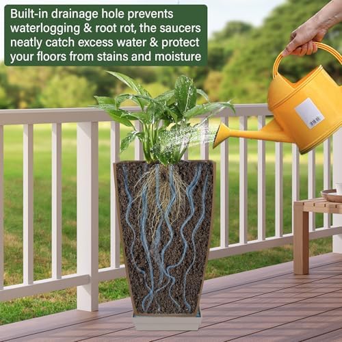 Neoaider Set of 2 Tall Planter, 21 inch Large Plastic Planter, Marble - Image 5