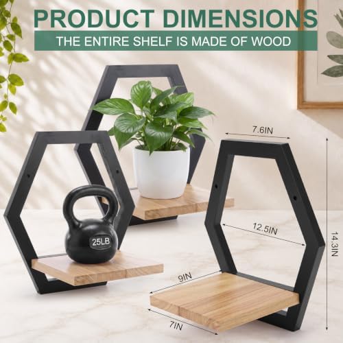 Novabright 6 Pcs Solid Wood Wall Plant Holder Shelf Indoor, Black - Image 3