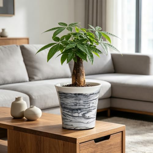 8 Inch Marble Resin Plant Pot with Drainage Hole cone Decor Flower Planter - Image 4