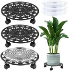 3 Pack Plant Caddy with Wheels, PlanterHoma 14 Inch Metal Plant Stand with Wheel Heavy Duty Wrought Iron Planter Dolly Rolling Stand Plant Roller with Caster for Indoor and Outdoor with 3 Pack Saucers by Planterhoma